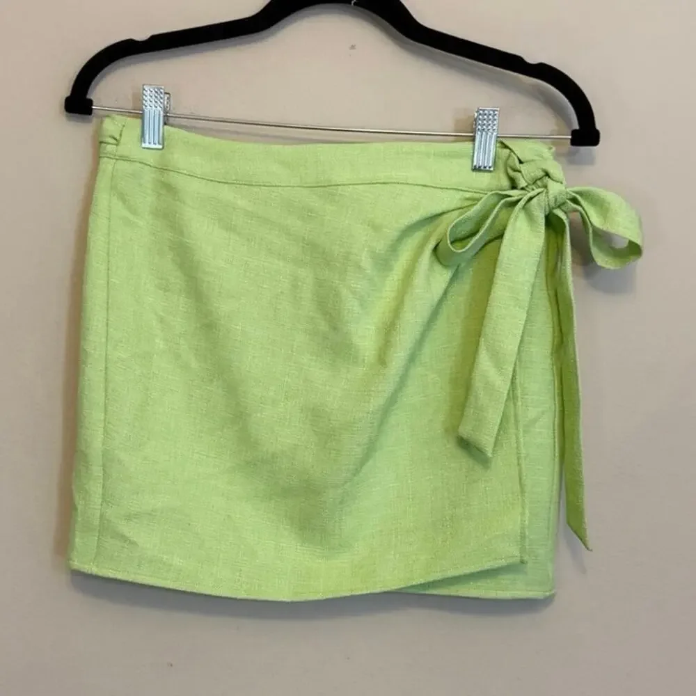 Ciao Lucia Crop Top Wrap Skirt Set S Green Puff Sleeve Summer Resort Coquette